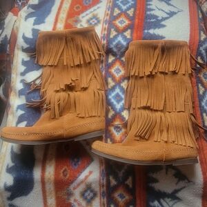 Brown Fringed Moccasin Boots